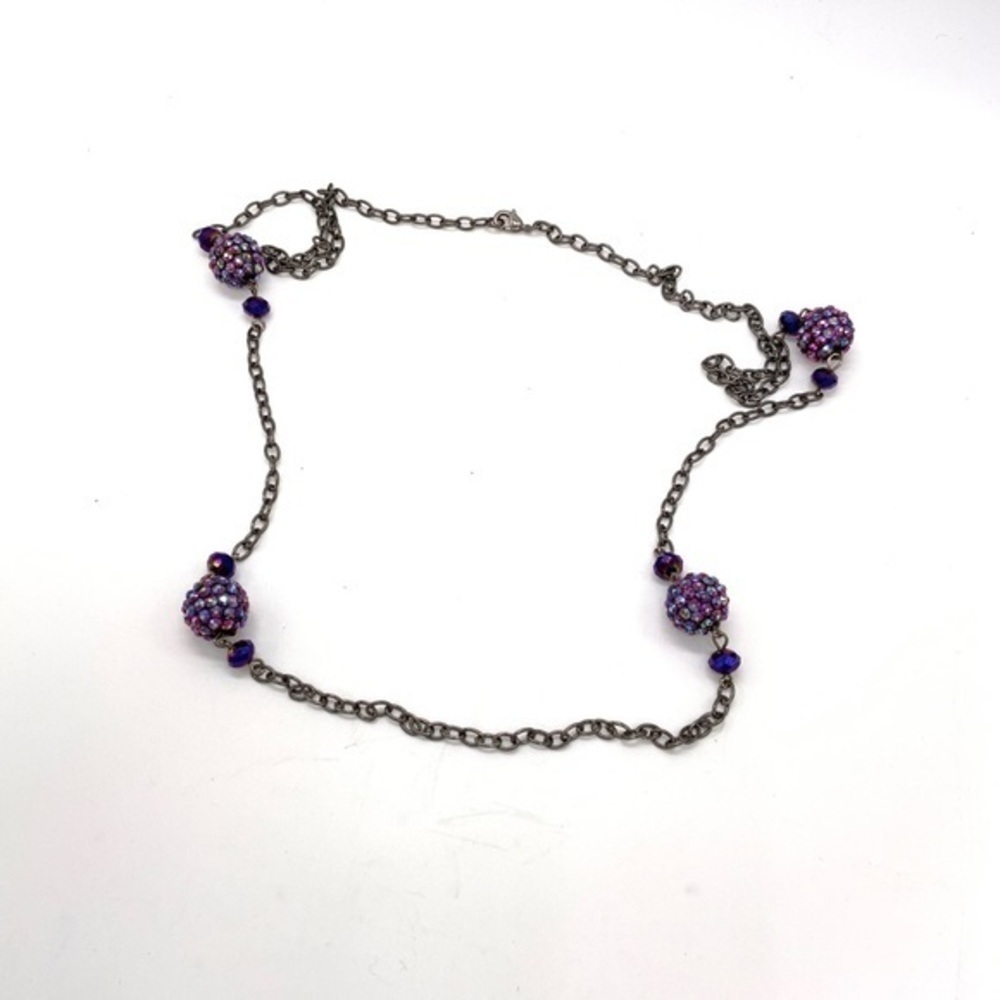 Black purple iridescent sparkly balls chain‎ link necklace Fairycore whimsy - Picture 3 of 4